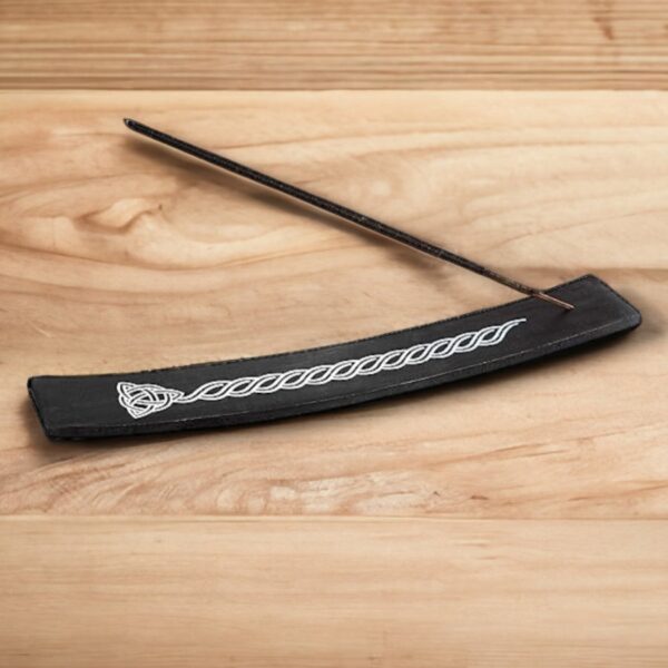 Wooden Incense Holder for Sticks Triquetra Black Painted Wood 10 inches Long