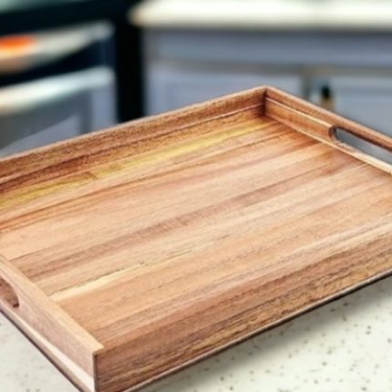 Acacia Wood Serving Tray with Handles (17 Inches) – Decorative Serving Trays Platter for Breakfast in Bed, Lunch, Dinner, Appetizers, Patio, Ottoman, Coffee Table, BBQ, Party –Great for Lap &Couch