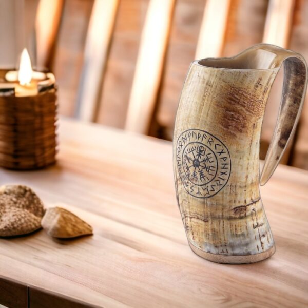 FENRIR Horn Coffee Mug - 16 Oz Ox Horn Tankard Coffee Mug for Hot & Cold Drinks 2 Pcs Set Mug And Spoon