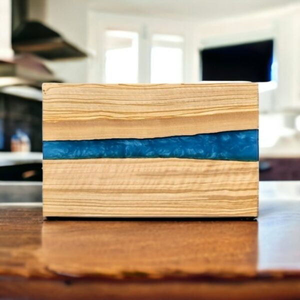 THE LIVE EDGE - Olive Wood Beautiful Charcuterie Board with Grey Resin | Epoxy Wood Cutting Board | Handmade Large Charcuterie Board | Wooden Cheese Board Set | Modern Cool Charcuterie Boards Git Set