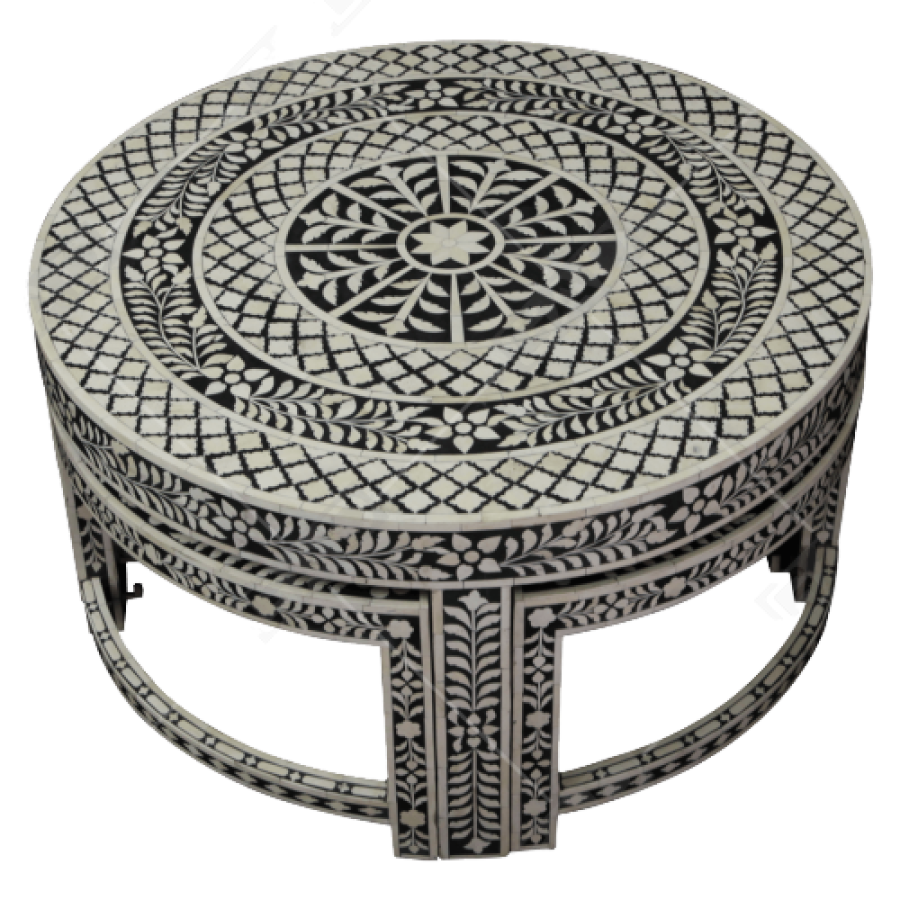 Black White Bone Inlay Stool
