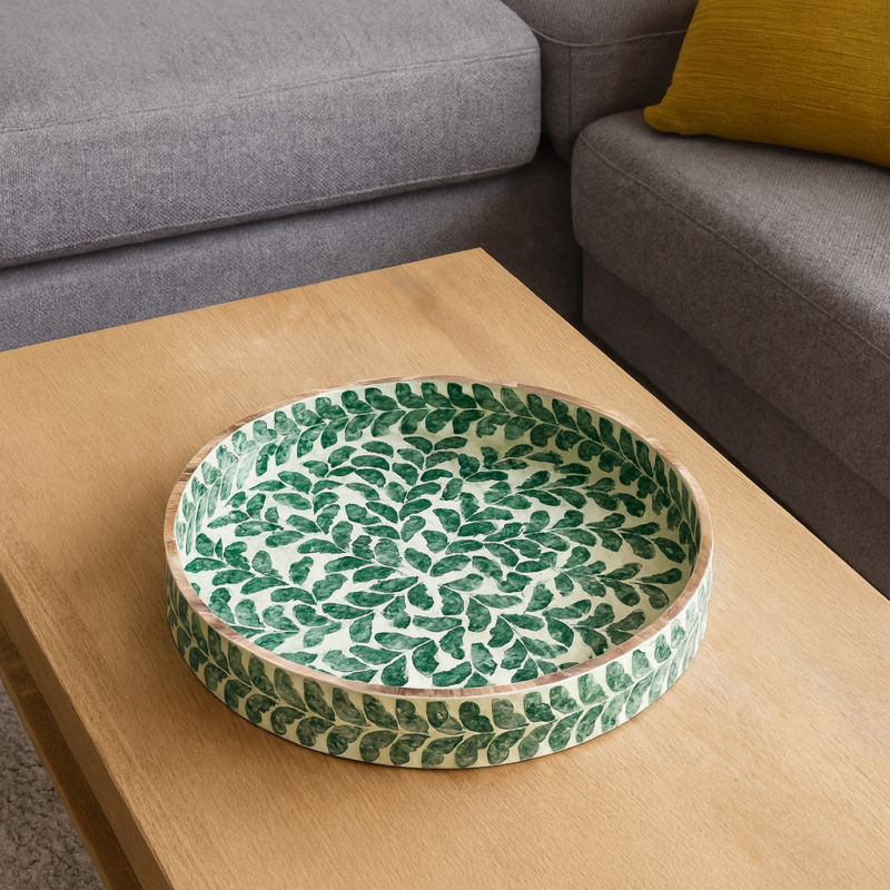 Handmade Round Wooden Serving Tray for Home Decor