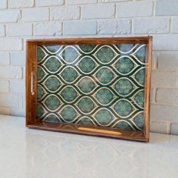 Wooden Ottoman Pattern Rectangular Serving Tray