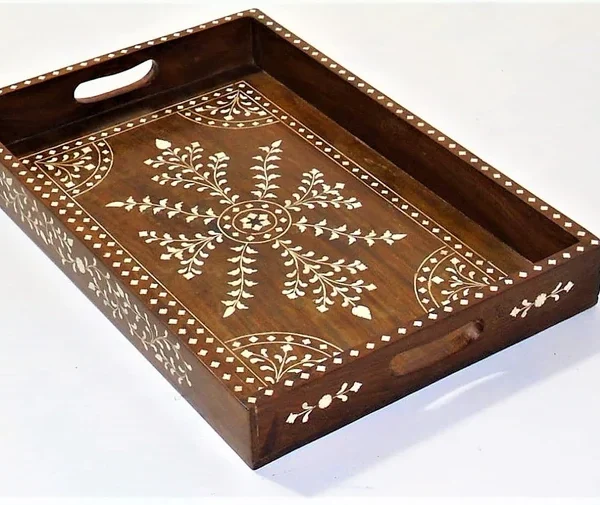Floral Rectangular Wooden Serving Tray