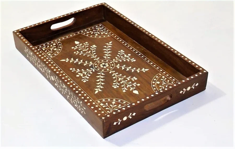 Floral Rectangular Wooden Serving Tray