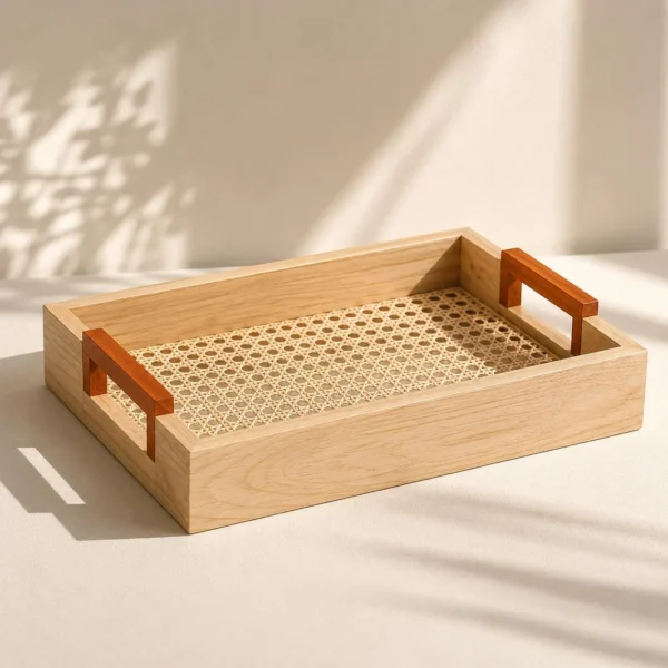Wooden Cane Webbing Serving Tray
