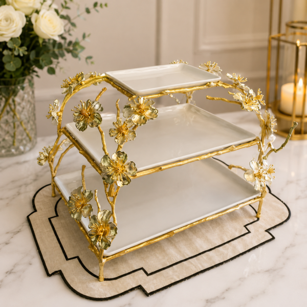 Luxury 3-Tier Ceramic Dessert Stand | Metal Cake Stand | HandiGlobe