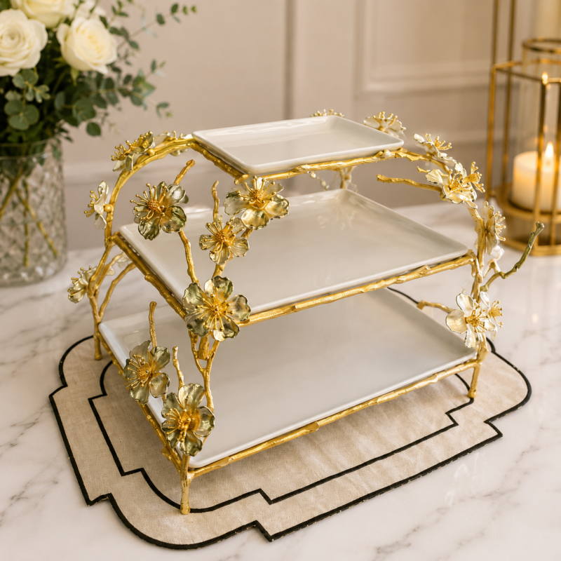 Luxury 3-Tier Ceramic Dessert Stand | Metal Cake Stand | HandiGlobe