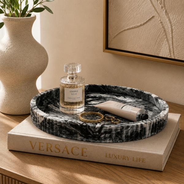 Handcrafted Round Marble Decorative Tray | Luxury Vanity & Decorative Tray | HandiGlobe