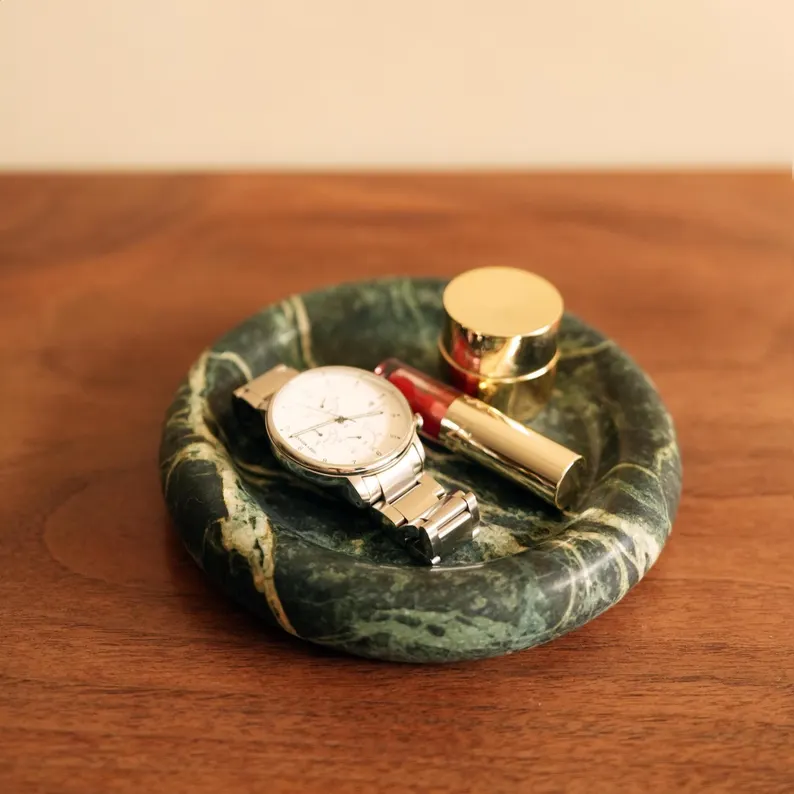 green-marble-round-decorative-tray Handcrafted Green Marble Round Decorative Tray | Natural Stone Vanity & Jewelry Tray Manufacturer
