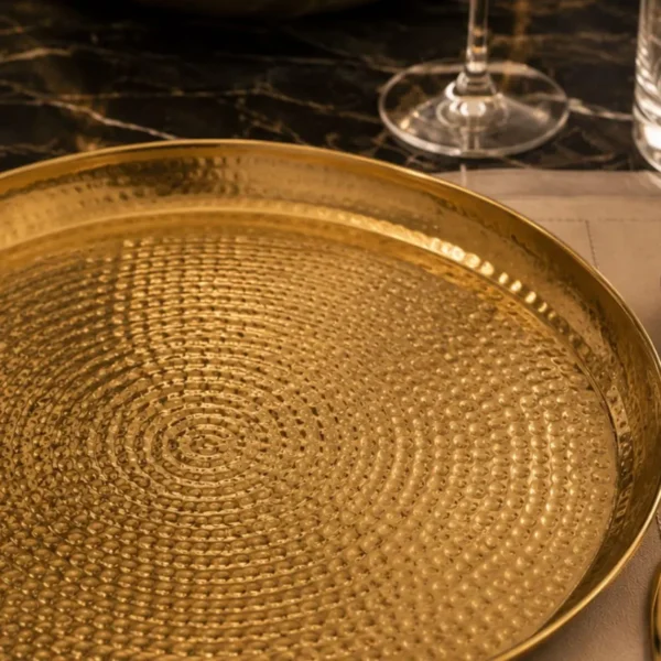 Handcrafted natural brass round dinner plate with hammered finish
