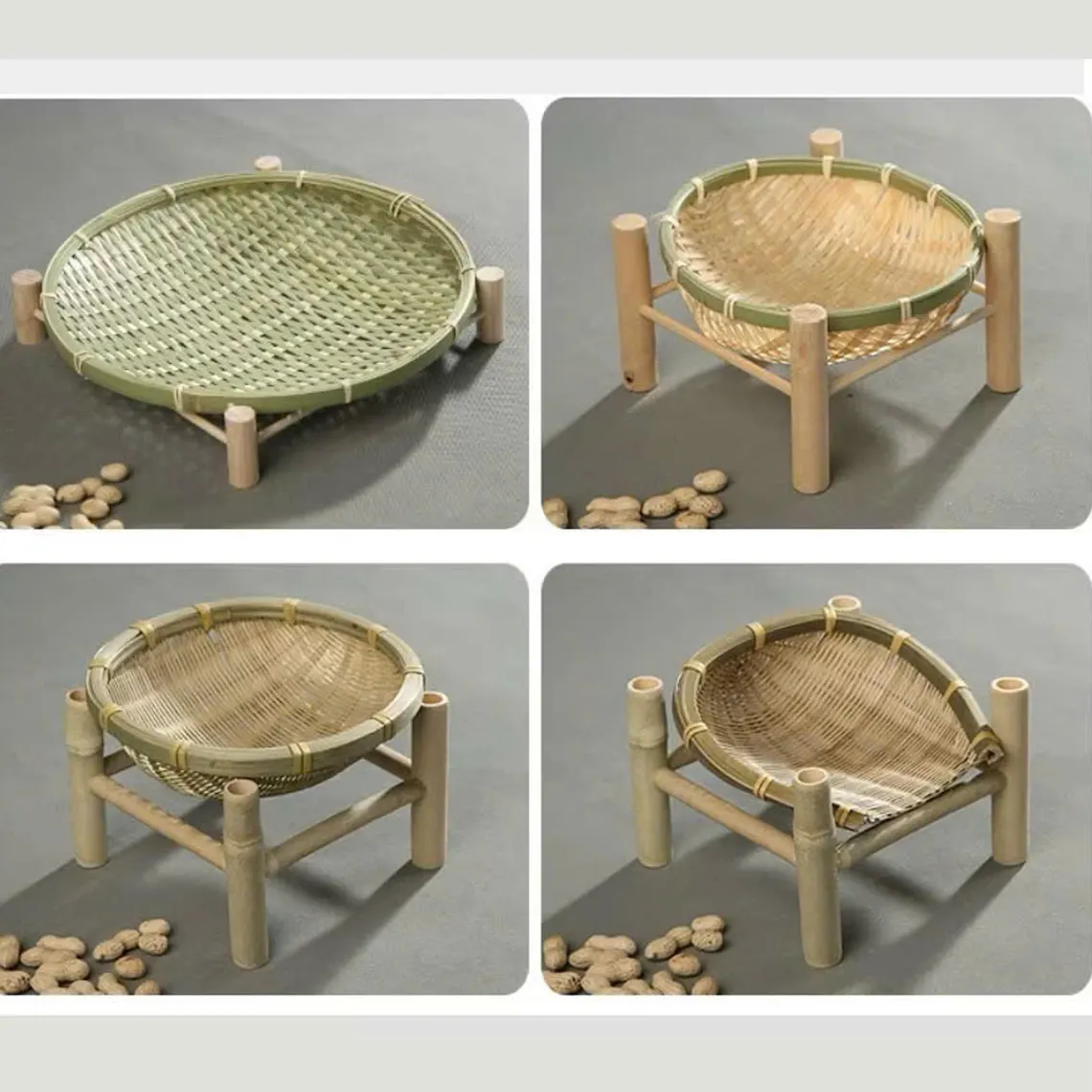 Mini bamboo shelves with trays,4 Handcrafted natural bamboo display stand tray for serving fruits, bread, snacks, and home organization