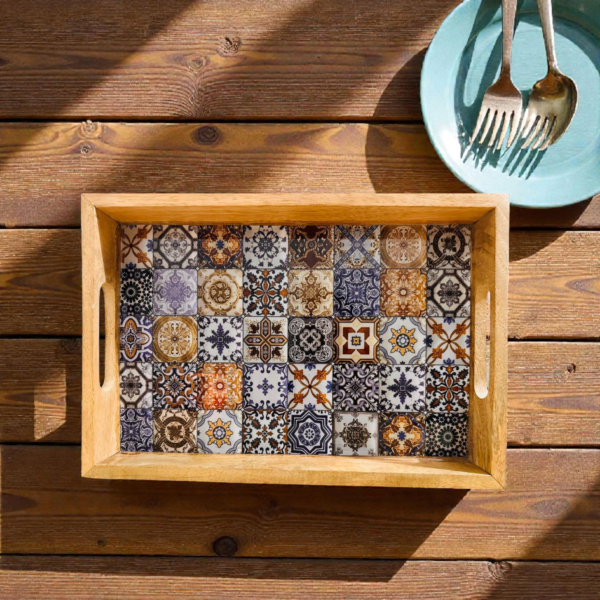 Wooden Ottoman Pattern Rectangular Serving Tray