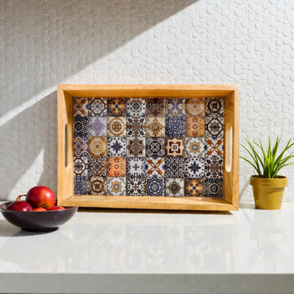 Wooden Ottoman Pattern Rectangular Serving Tray