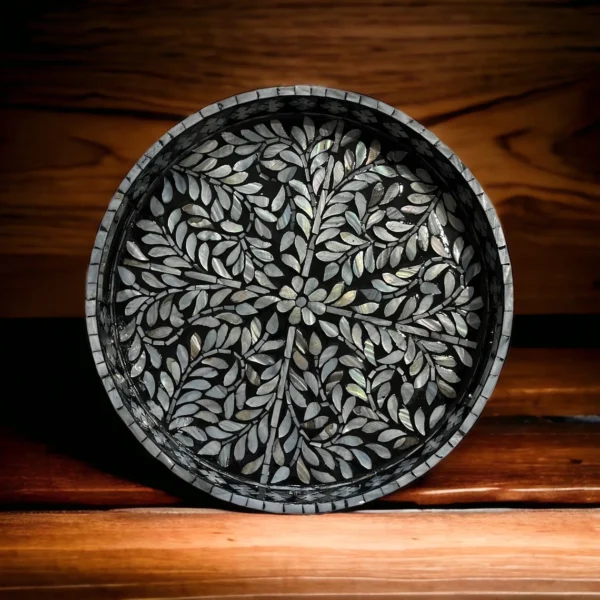 Bone Inlay Sunburst Round Serving Tray