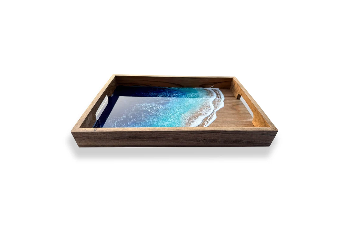 Ocean Wave Resin Wooden Serving Tray