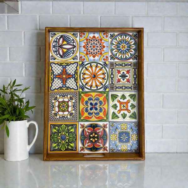 Wooden Ottoman Pattern Rectangular Serving Tray