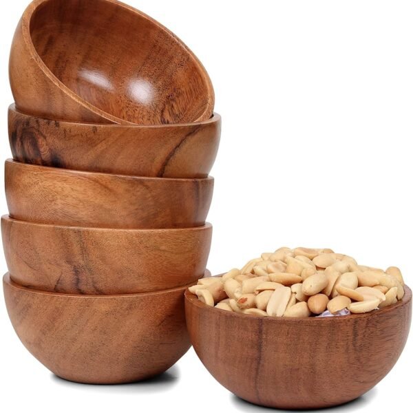 Handcrafted natural solid wooden bowl set for serving snacks, dry fruits, salads and desserts