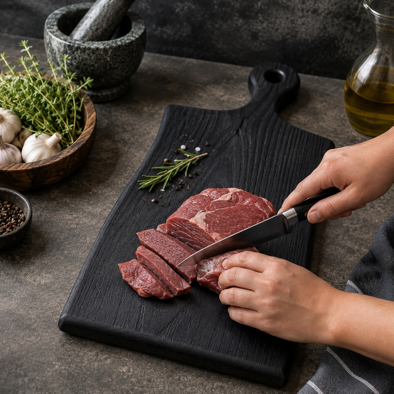 Black Wooden Chopping Board with Handle Handcrafted Black Wooden Chopping Board with Handle for Cheese, Bread and Charcuterie Serving