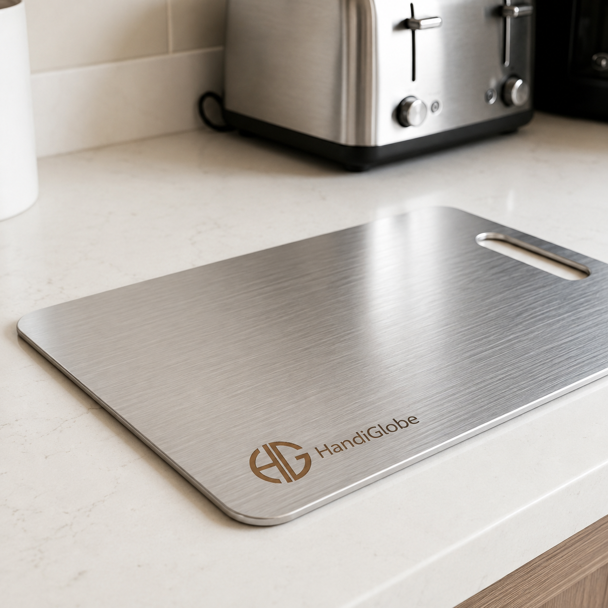 Stainless Steel Chopping Board with Handle Stainless steel chopping board with handle for kitchen food preparation