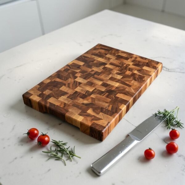 Premium handcrafted hardwood cutting board made from multiple natural hardwoods with striped wood grain design