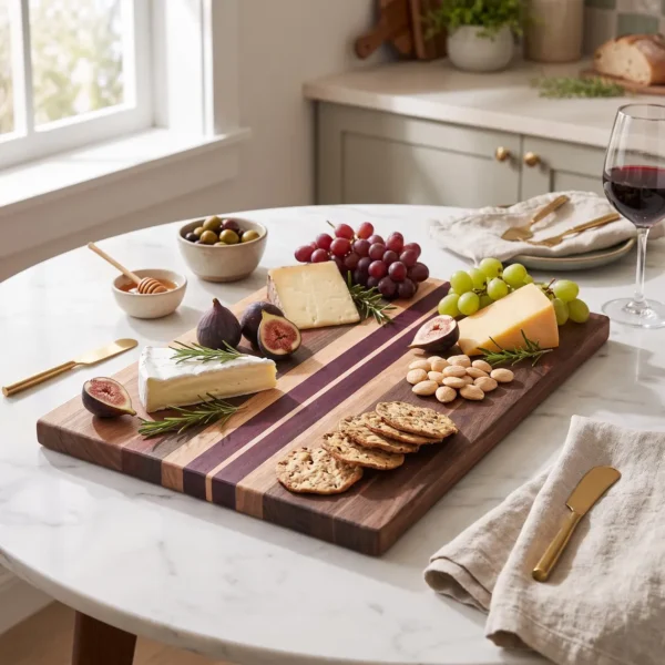 Handcrafted Wooden Charcuterie Cheese Serving Board Made from Solid Wood