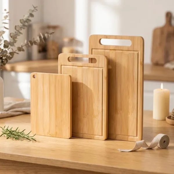 Premium Bamboo Cutting Board Set with Three Kitchen Chopping Boards