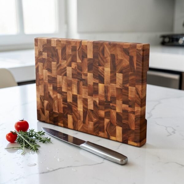 Premium handcrafted hardwood cutting board made from multiple natural hardwoods with striped wood grain design