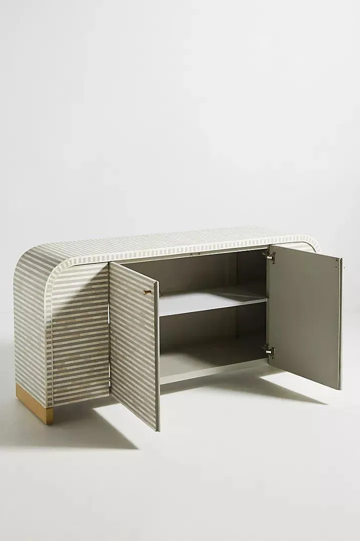 Handcrafted white linear bone inlay sideboard cabinet by HandiGlobe Handcrafted white linear bone inlay sideboard cabinet by HandiGlobe