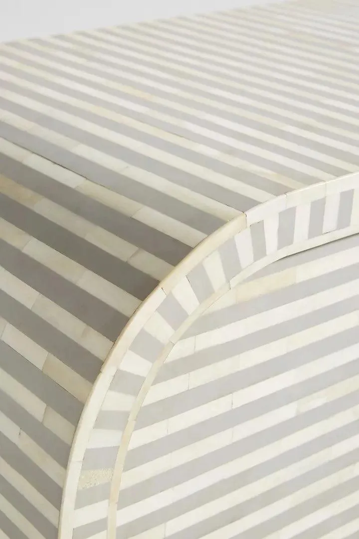 White Linear Bone Inlay Sideboard Cabinet Handcrafted white linear bone inlay sideboard cabinet by HandiGlobe