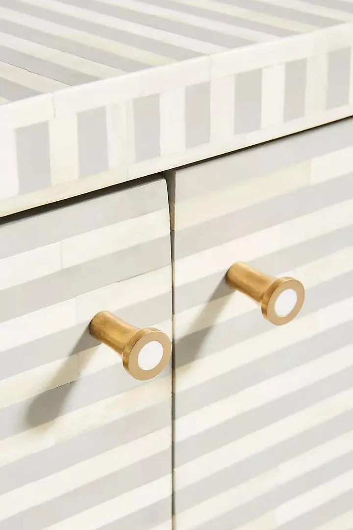 Handcrafted white linear bone inlay sideboard cabinet by HandiGlobe Handcrafted white linear bone inlay sideboard cabinet by HandiGlobe