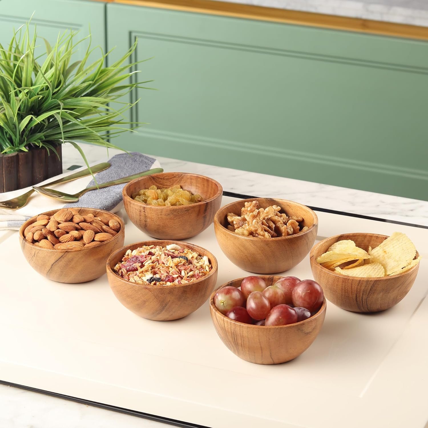 Handcrafted Natural Wooden Bowl Set Handcrafted natural solid wooden bowl set for serving snacks, dry fruits, salads and desserts