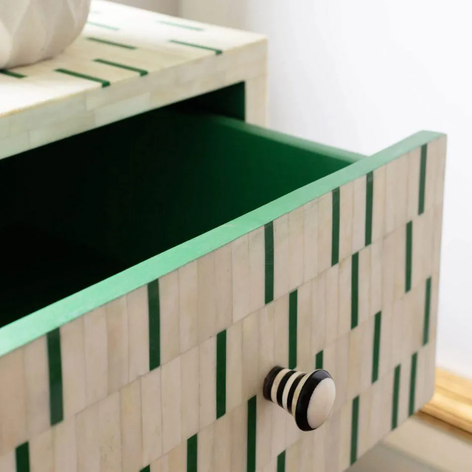 White & Green Bone Inlay 3-Drawer Chest