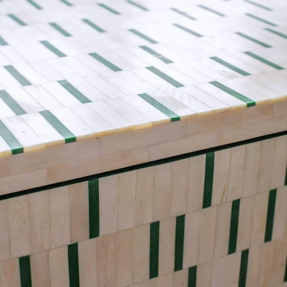 White & Green Bone Inlay 3-Drawer Chest Handcrafted white and green bone inlay 3-drawer chest by HandiGlobe