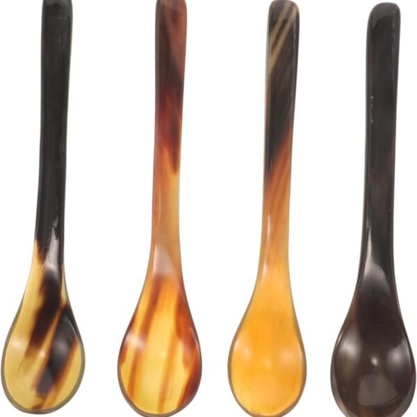 Natural ox horn spoon set with four assorted horn spoons