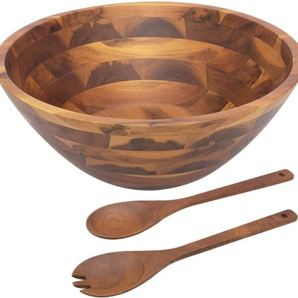 wooden salad serving bowl with natural wood grain