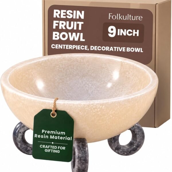 orange marbled resin fruit bowl with decorative feet