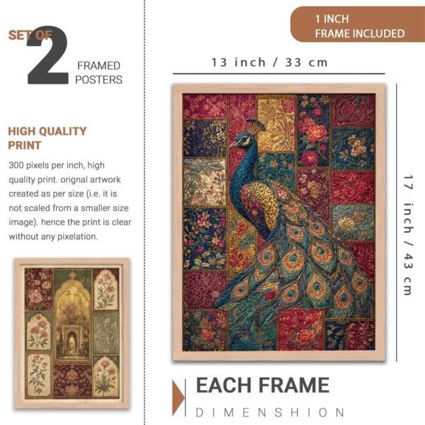 Two framed Indian-inspired wall art posters in interior setting