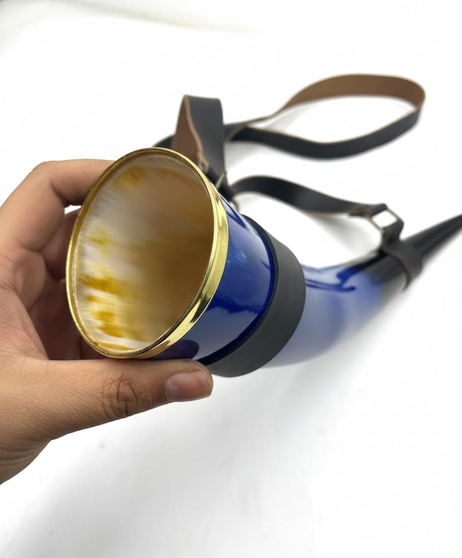 blue-ceramic-horn-mug-side-view.webp Side view of blue ceramic horn-shaped mug
