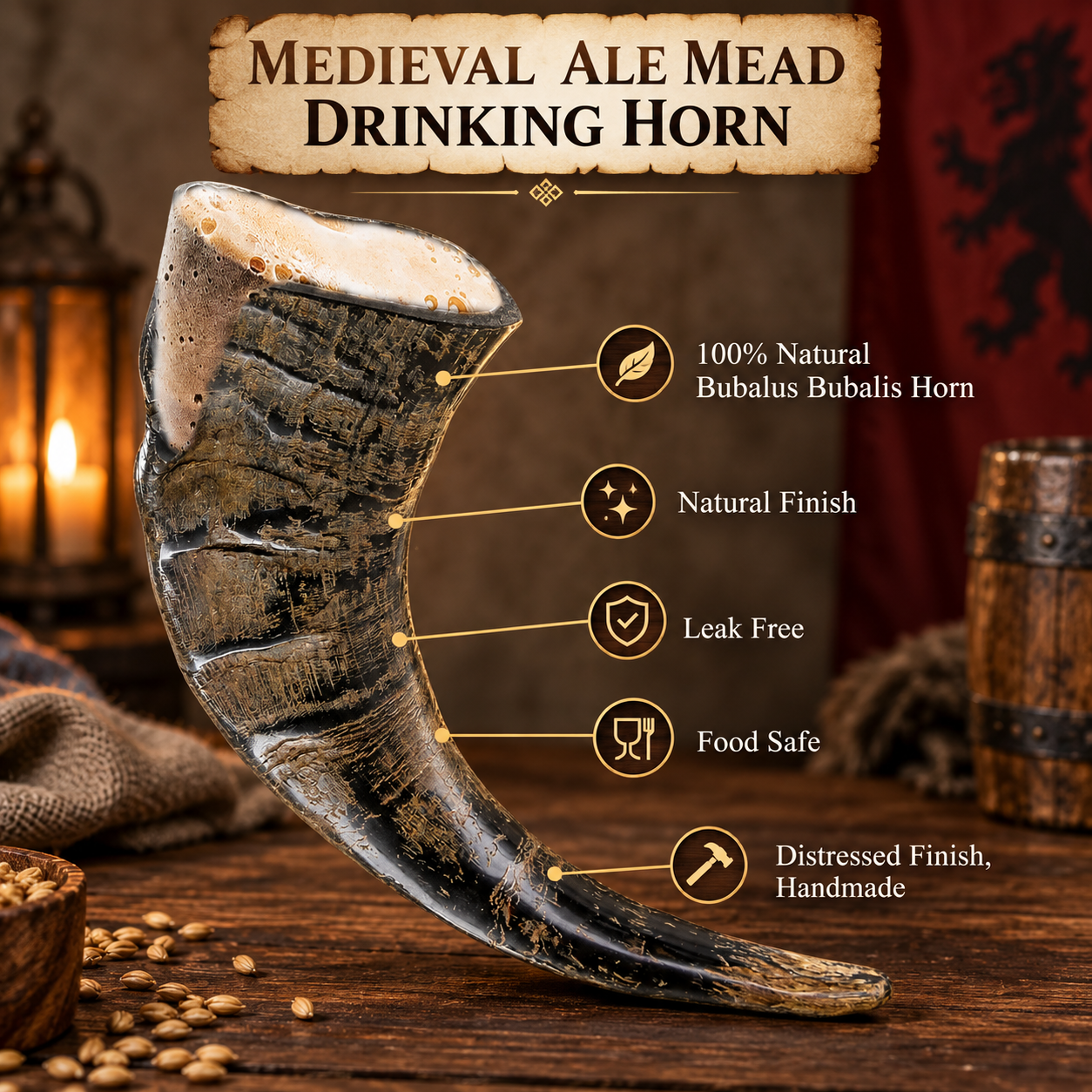 Natural Horn Drinking Horn Product Features Natural horn drinking horn product features and wooden stand