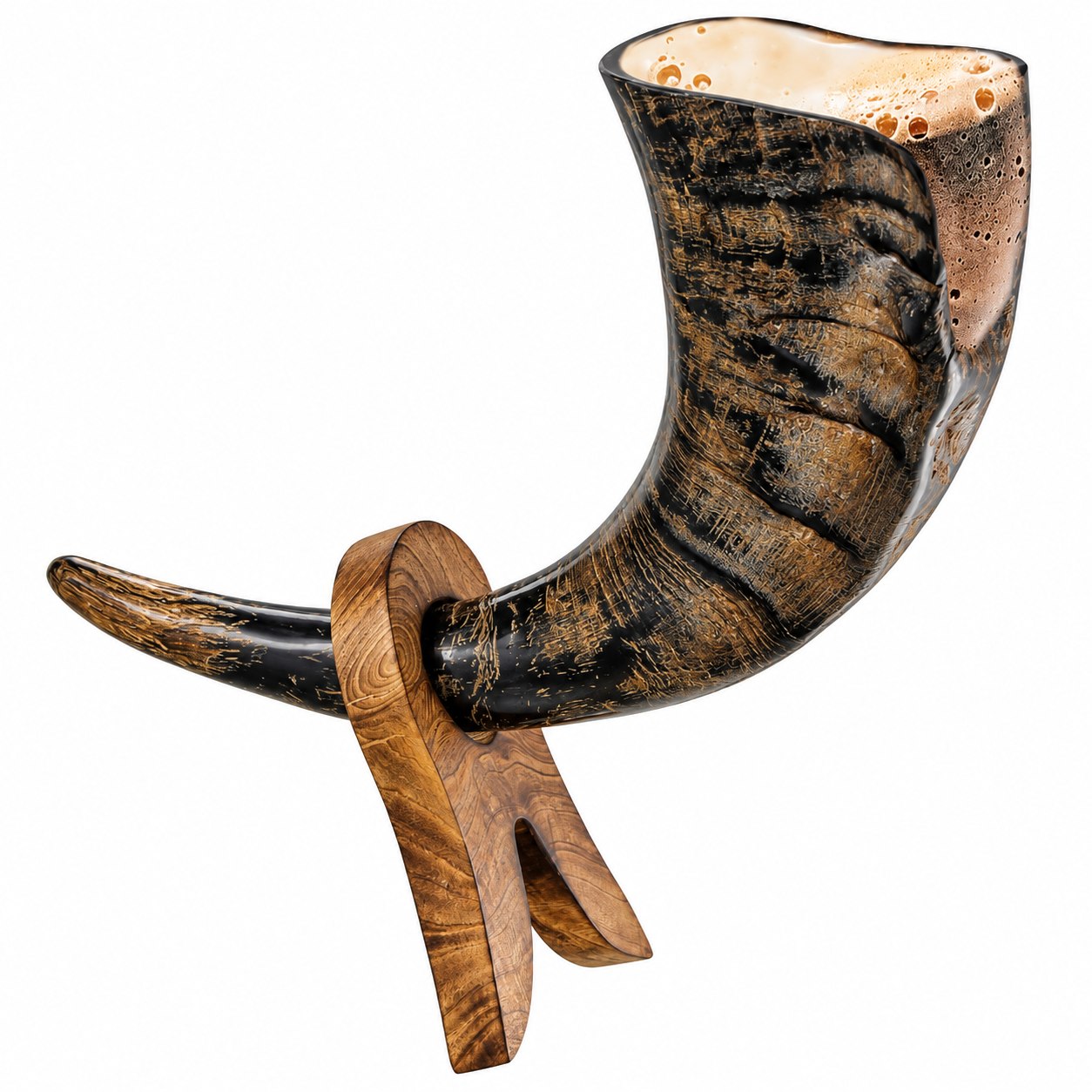 Handcrafted Natural Horn Drinking Horn Close-up of handcrafted natural horn drinking horn with polished finish