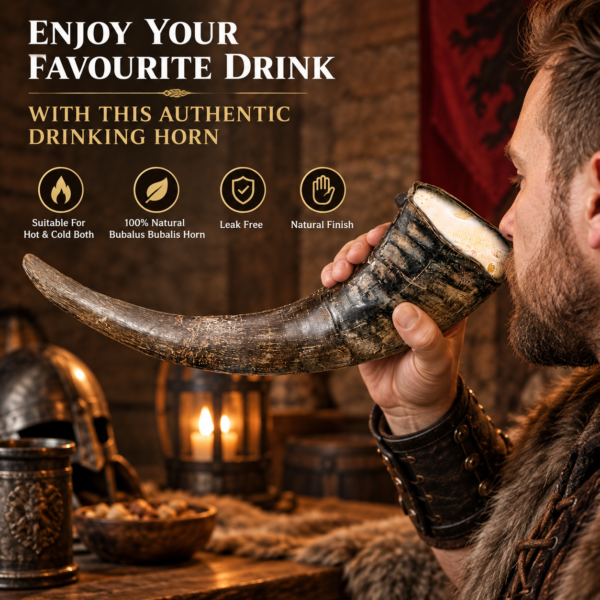 Natural horn drinking horn in a medieval-inspired setting