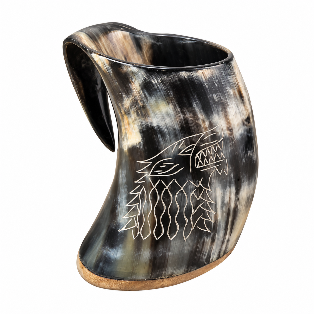 Engraved natural horn Viking mug with Nordic design Engraved natural horn Viking mug with Nordic design