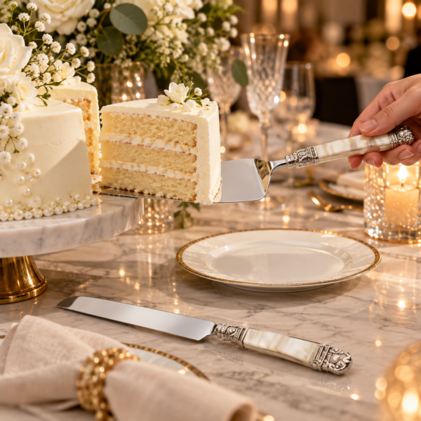 Luxury two piece cake knife and server set in gift box