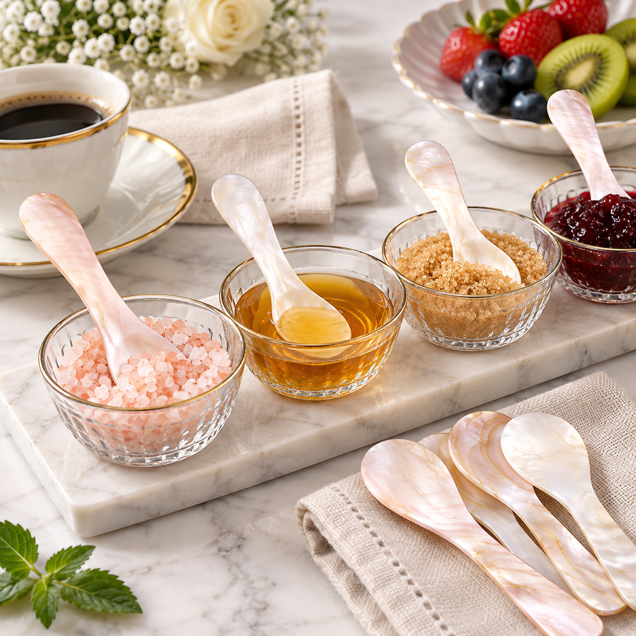 mother-of-pearl-luxury-tableware.webp Six mother of pearl caviar spoons with natural pearl shell finish