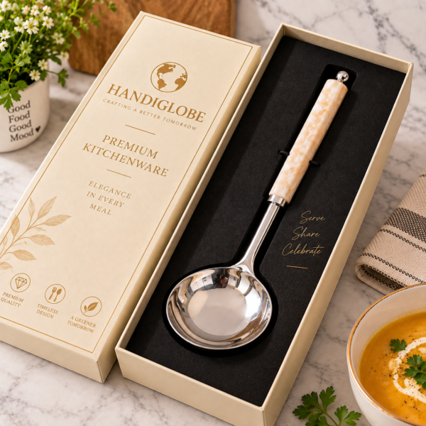 HandiGlobe mother of pearl and stainless steel serving ladle gift box