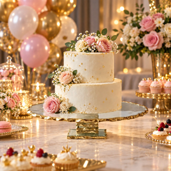 Luxury gold trim resin pedestal cake stand for dessert presentation