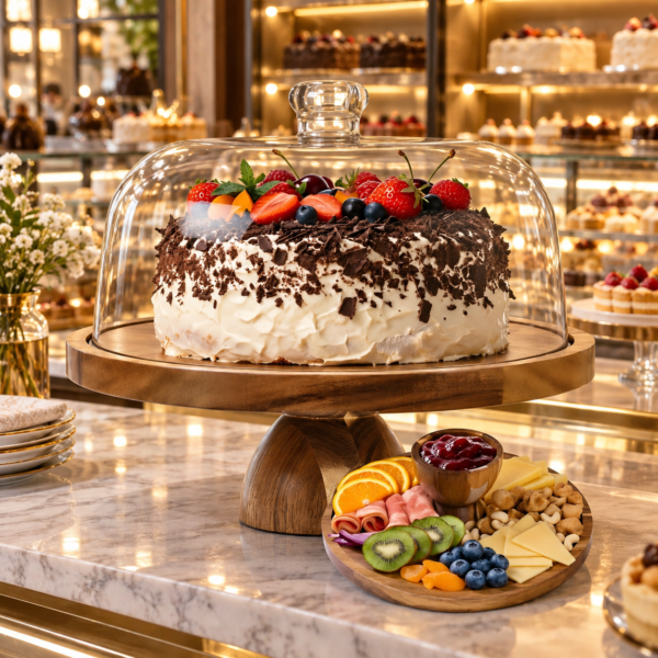 Elegant green raised cake stand for dessert presentation