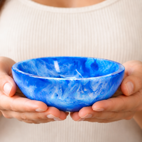blue white resin decorative serving bowl