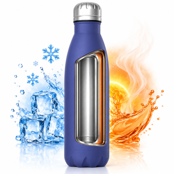 Close up of vacuum insulated stainless steel water bottle base